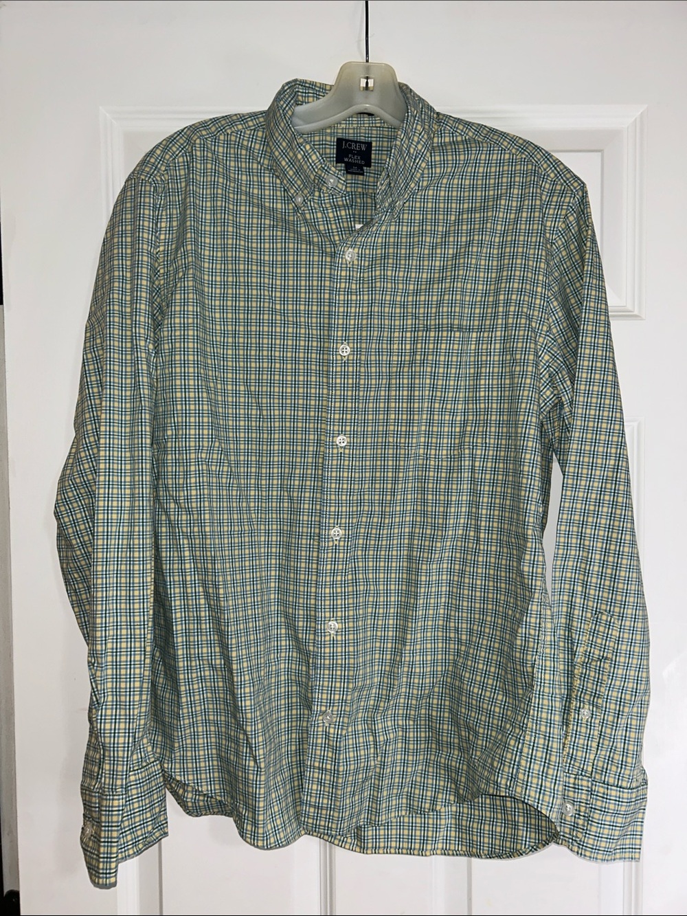 J. Crew Men's Yellow and Green Plaid Button-Down Shirt